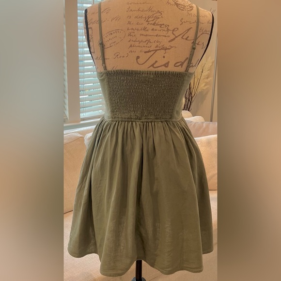 aerie Olive Green/Sage Dress Small Petite Pockets Linen Blend - Picture 2 of 14